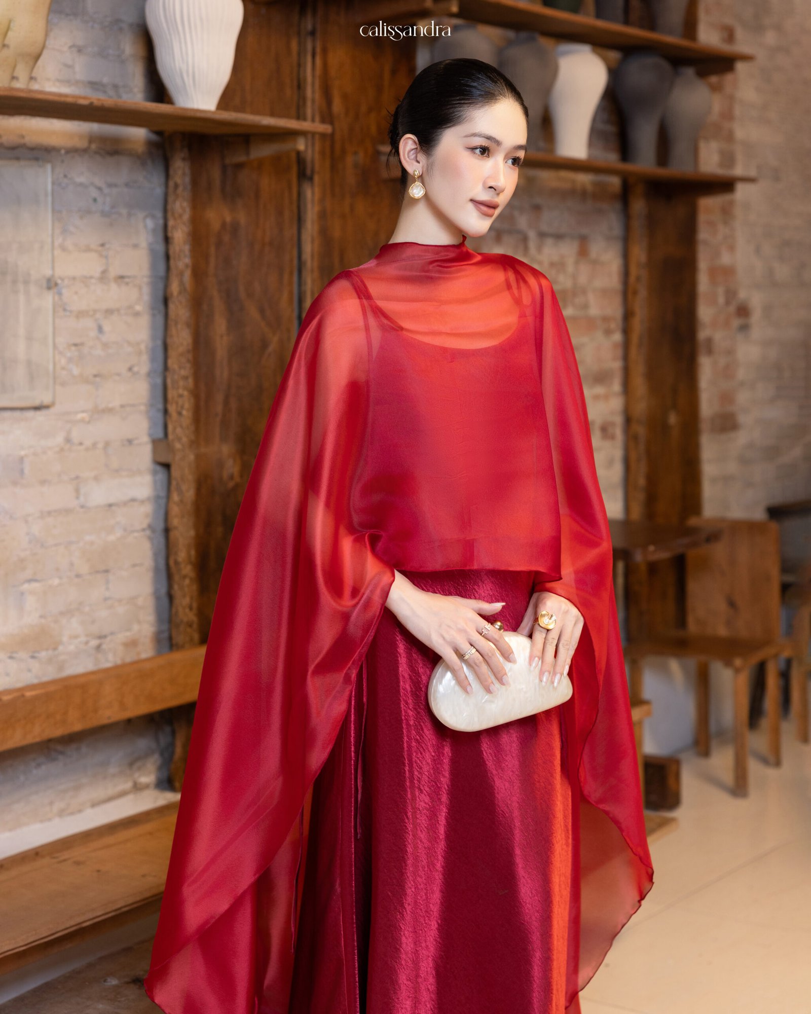 Calissandra Ruby Red Evening Dress - Elegant Front View