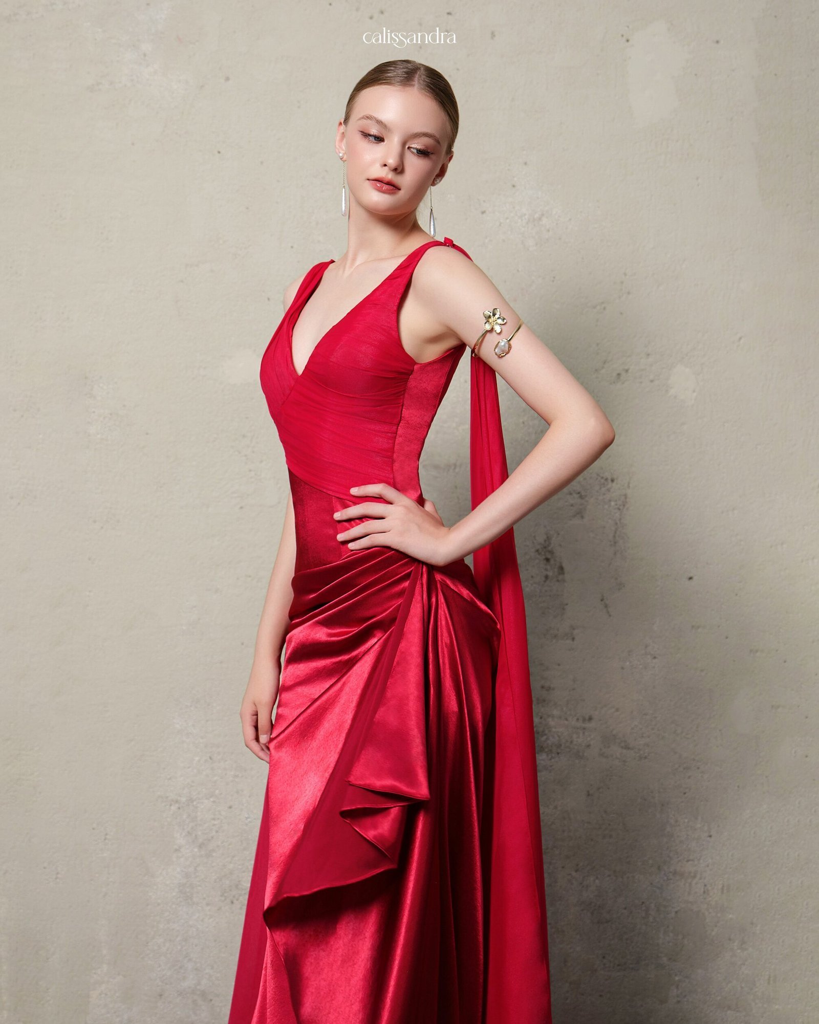 Model wearing the Calissandra Velorine Dress