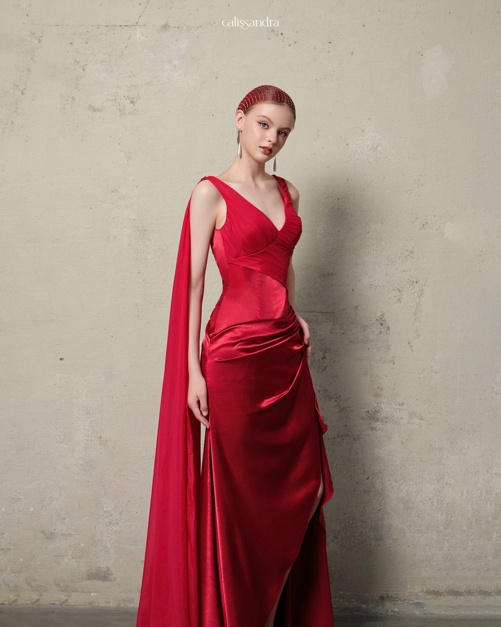 Model wearing the Calissandra Velorine Dress