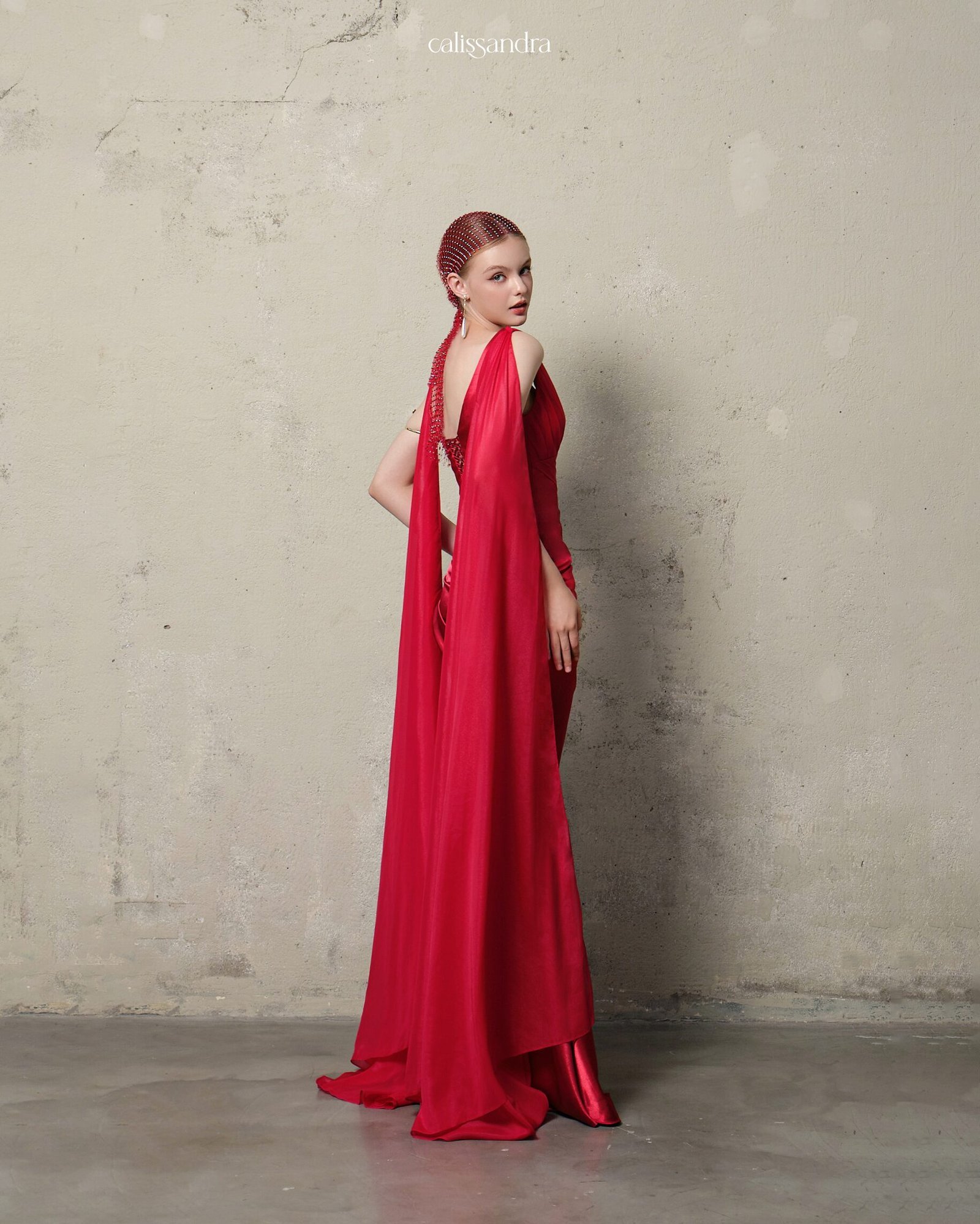 Model wearing the Calissandra Velorine Dress