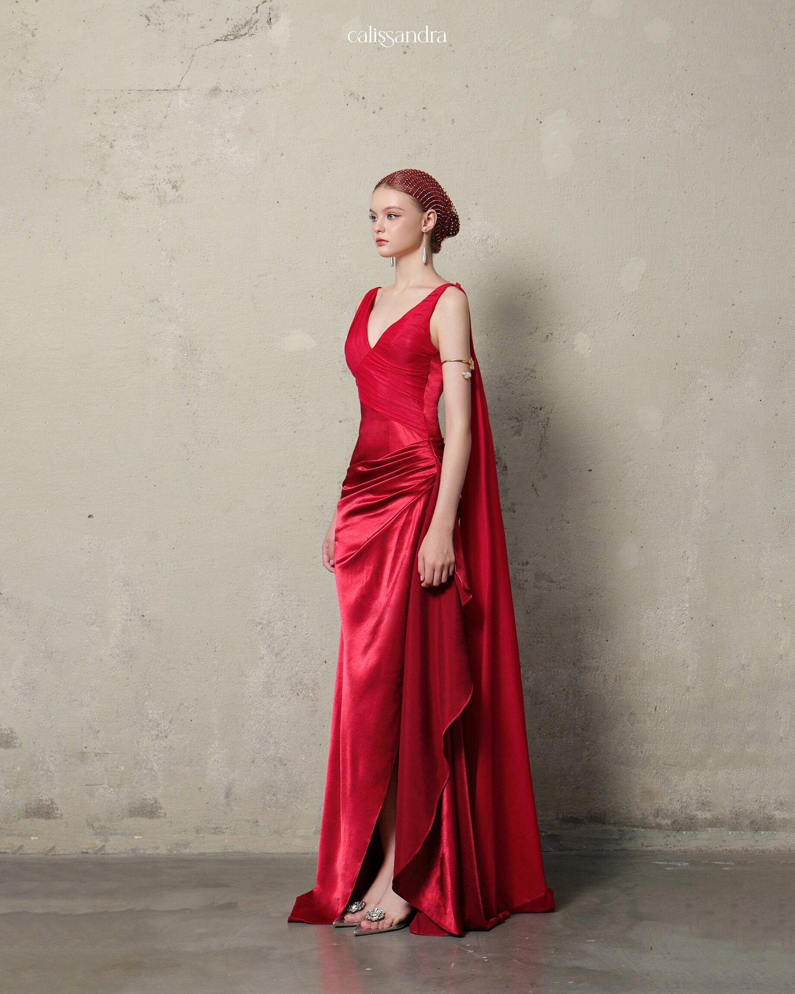 Model wearing the Calissandra Velorine Dress